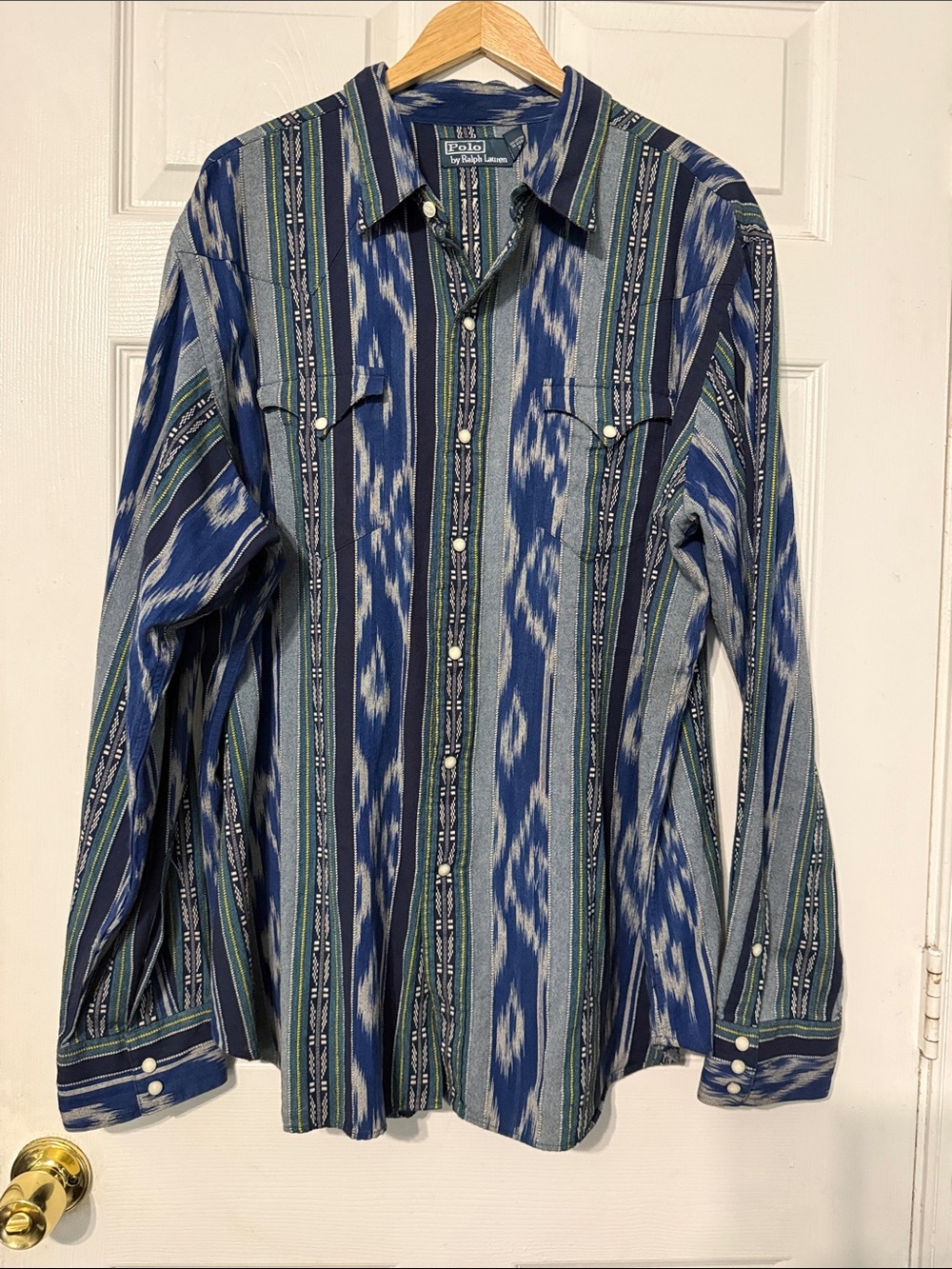 Vtg Polo Ralph Lauren Navajo Western Sawtooth Pearl Snap Shirt Men's XXL